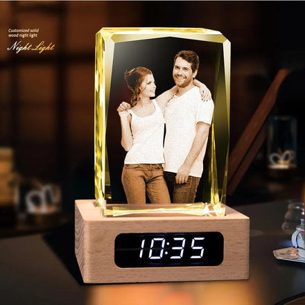 Custom Crystal Photo Block with Digital Clock