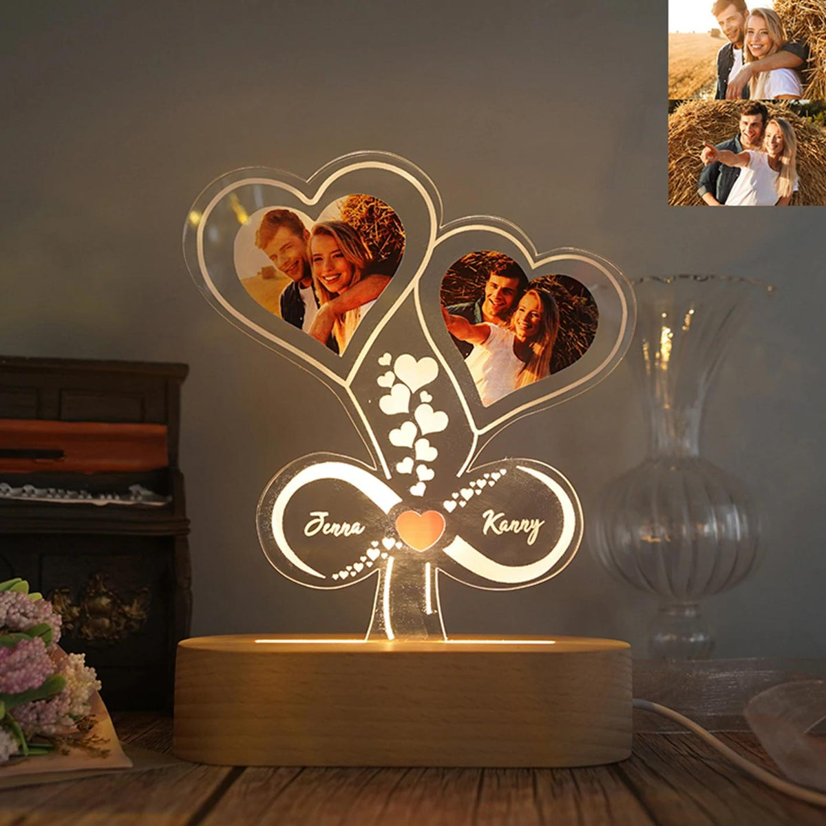Personalized Double-Heart Infinity Names LED Night Light