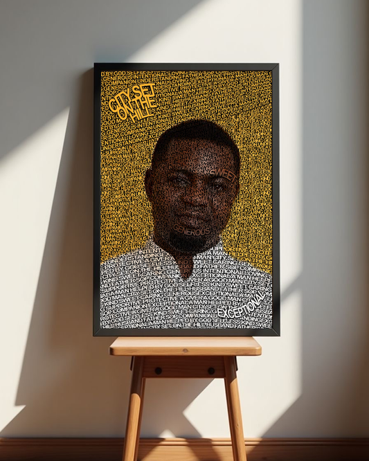 Typography portrait of a husband and father made from words