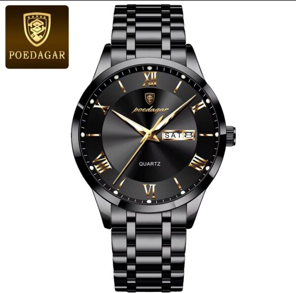 POEDAGAR Luxury Fashion Men Clock Waterproof Luminous Week Date Sports Man Wristwatch Stainless Steel Men's Quartz Watches Reloj