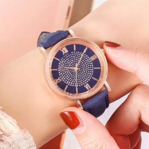 Women Watch Ladies Rhinestone Dial Wristwatch Leather Band Quartz Watches Gift