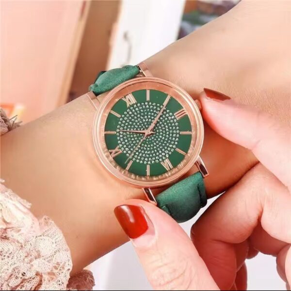 Women Watch Ladies Rhinestone Dial Wristwatch Leather Band Quartz Watches Gift