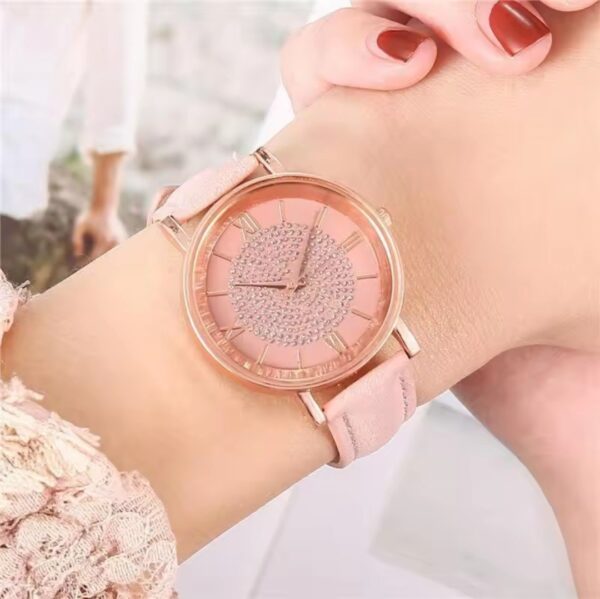 Women Watch Ladies Rhinestone Dial Wristwatch Leather Band Quartz Watches Gift