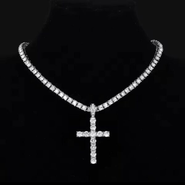 Men Women Hip Hop Cross Pendant Necklace With 4mm Zircon Tennis Chain Iced