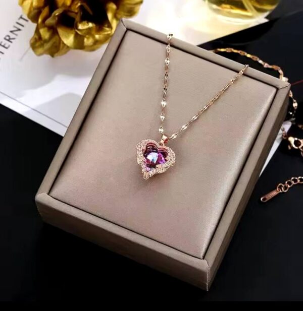 Top Luxury Colorful Crystal Ocean Heart Pendant Necklace For Women Trendy 316L Stainless Steel Jewelry Female Wedding Neck Chain