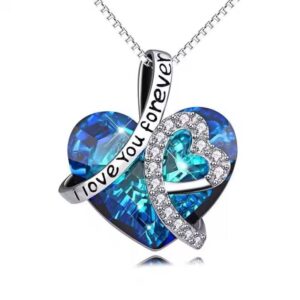 New Everlasting Heart Pendant Necklace For Women Exquisite Jewelry Blue Crystal Forever Love Charm  Valentine's Day Gift