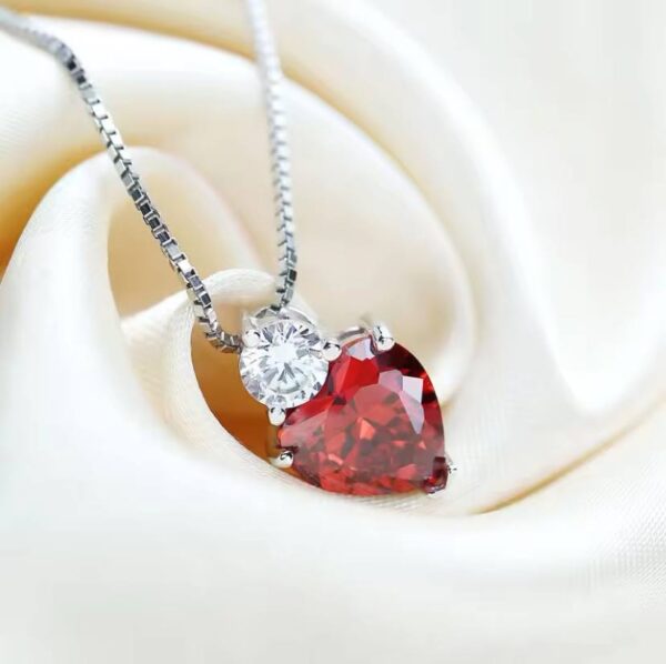 Women Jewelry 925 Sterling Silver Shine Red AAA Zircon Heart Pendant Necklaces Fine Gift Wedding Love Rhinestone CZ Charm Choker