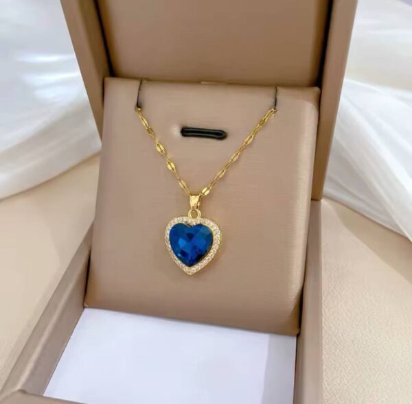 DIEYURO 316L Stainless Steel Heart Big Blue Zircon Pendant Necklace For Women Girl Fashion Clavicle Chain Jewelry Birthday Gift