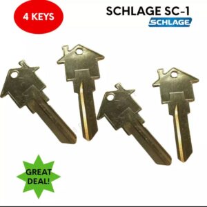 4 PACK SCHLAGE SC1 House Shaped Key Blank Brass Easy Find Keys REAL ESTATE PROMO