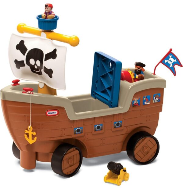 2-in-1 Pirate Ship Toy - Kids Ride-On Boat with Wheels, Under Seat Storage and Playset with Figures - Interactive Ride on Toys for 1 year olds and above, Multicolor.