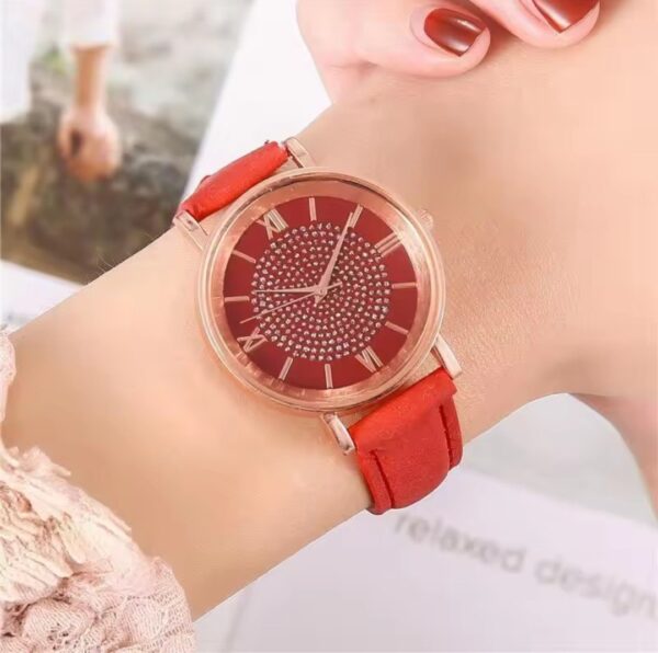 Women Watch Ladies Rhinestone Dial Wristwatch Leather Band Quartz Watches Gift