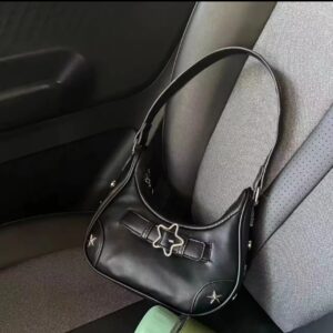 Vintage Korean Casual Cute White Star Shoulder Underarm Tote Bag Ladies Sling Bags Leather Zip Purses Handbags Women