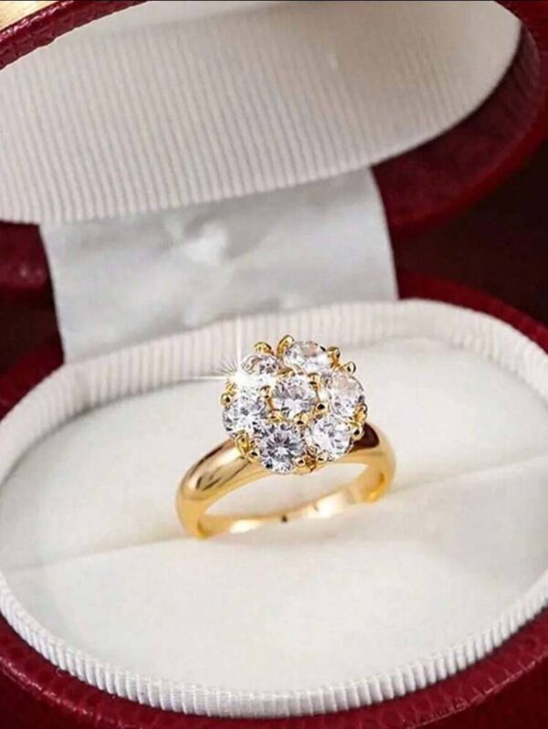 Luxury Gift Box Shiny Cubic Zirconia Gold Color Wedding Ring, High Quality Copper Jewelry Suitable For Wedding, Valentine's Day Gift