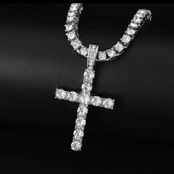 Men Women Hip Hop Cross Pendant Necklace With 4mm Zircon Tennis Chain Iced