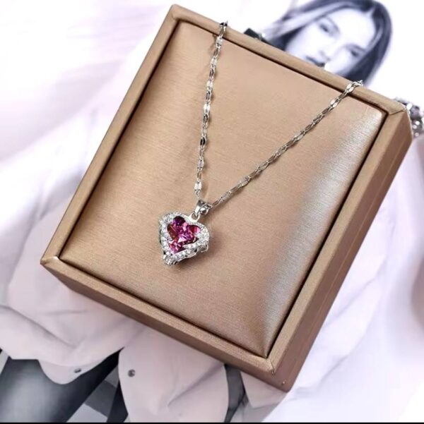 Top Luxury Colorful Crystal Ocean Heart Pendant Necklace For Women Trendy 316L Stainless Steel Jewelry Female Wedding Neck Chain