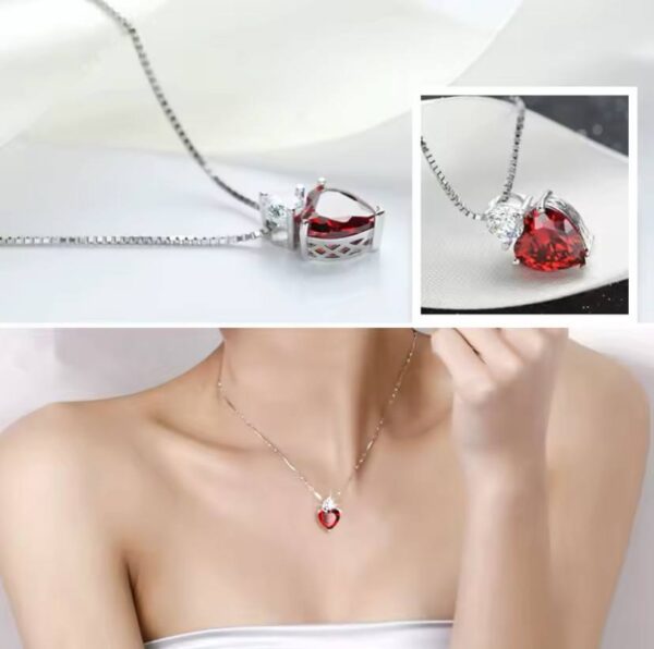 Women Jewelry 925 Sterling Silver Shine Red AAA Zircon Heart Pendant Necklaces Fine Gift Wedding Love Rhinestone CZ Charm Choker