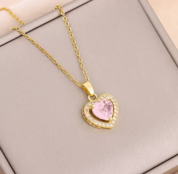 Temperament Sweet Ice Flower Crystal Heart Pendant Necklaces For Women Trendy Stainless Steel Neck Chain Female Wedding Jewelry