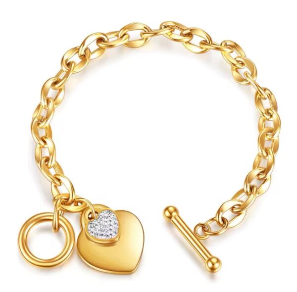 OIMG 316L Stainless Steel Gold Plated Waterproof Geometric Heart Pendant Bracelet & Bangle For Women Girl Not Fade Wholesale