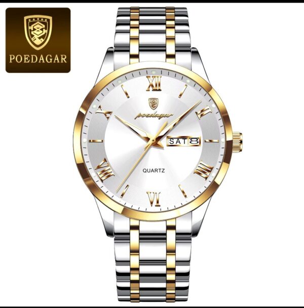 POEDAGAR Luxury Fashion Men Clock Waterproof Luminous Week Date Sports Man Wristwatch Stainless Steel Men's Quartz Watches Reloj