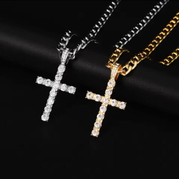 Men Women Hip Hop Cross Pendant Necklace With 4mm Zircon Tennis Chain Iced