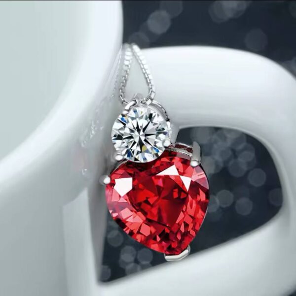 Women Jewelry 925 Sterling Silver Shine Red AAA Zircon Heart Pendant Necklaces Fine Gift Wedding Love Rhinestone CZ Charm Choker