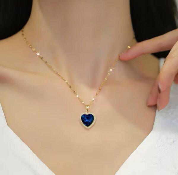 DIEYURO 316L Stainless Steel Heart Big Blue Zircon Pendant Necklace For Women Girl Fashion Clavicle Chain Jewelry Birthday Gift