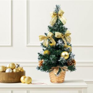 Tabletop Mini Christmas Tree, 15.74" Artificial Christmas Tree Miniature Pine Christmas Tree Perfect for Christmas Decorations, Home, Kitchen, Dining Table（Gold）