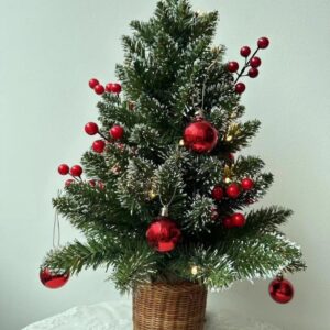 24Inch Mini Christmas Tree Small Tabletop Xmas Decor - Desktop Artificial Christmas Tree for Indoor Bedroom Office Kitchen Decoration (Green with Snow)