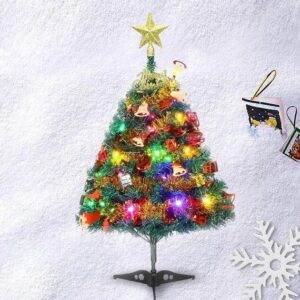 24"/60cm Tabletop Xmas Tree, Artificial Mini Christmas Pine Tree with LED String Lights & Ornaments 60cm