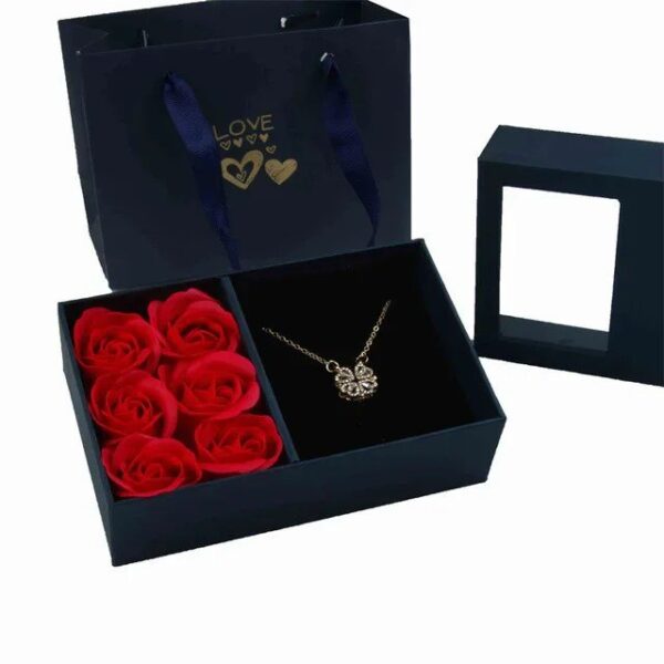 Valentine's Day 6 Rose Pendants Ring Bracelet Eternal Flower Window Opening Jewelry Box Romantic Jewelry Gift Packaging Box Bag