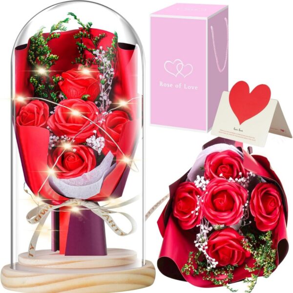 Preserved Flowers Gifts for Her, Preserved Rose Bouquet in Glass Flower, Light Flower Rose Gifts Perfect for Mom Girlfriend Wife, Perfect for Birthday Anniversary Valentine's Day(Red Rose)