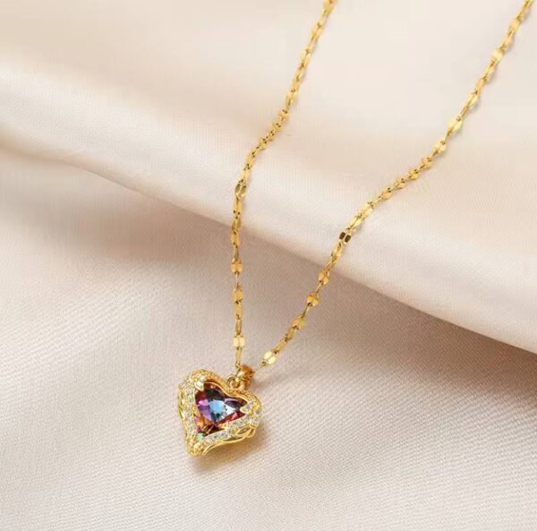 Top Luxury Colorful Crystal Ocean Heart Pendant Necklace For Women Trendy 316L Stainless Steel Jewelry Female Wedding Neck Chain