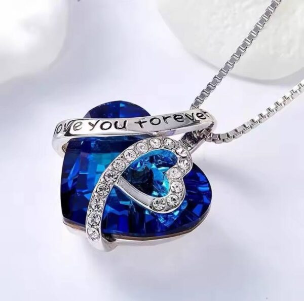 New Everlasting Heart Pendant Necklace For Women Exquisite Jewelry Blue Crystal Forever Love Charm  Valentine's Day Gift