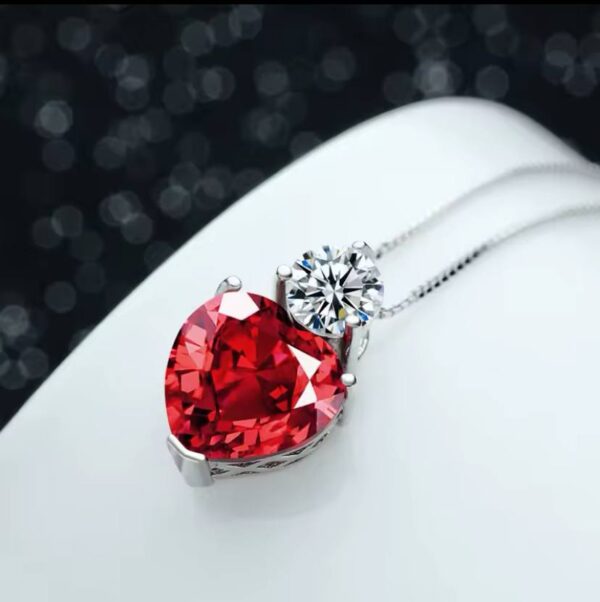 Women Jewelry 925 Sterling Silver Shine Red AAA Zircon Heart Pendant Necklaces Fine Gift Wedding Love Rhinestone CZ Charm Choker