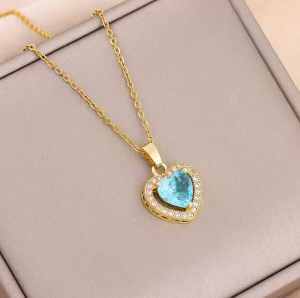 Temperament Sweet Ice Flower Crystal Heart Pendant Necklaces For Women Trendy Stainless Steel Neck Chain Female Wedding Jewelry