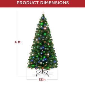 6ft Best Choice Products 6ft Pre-Lit Fiber Optic Artificial Pine Christmas Tree, Holiday Décor Centerpiece w/ 230 Multicolored LED Lights, 8 Sequences, Foldable Stand