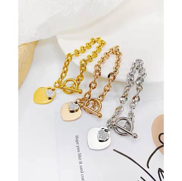 OIMG 316L Stainless Steel Gold Plated Waterproof Geometric Heart Pendant Bracelet & Bangle For Women Girl Not Fade Wholesale