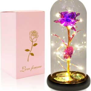 Mothers Day Flowers Gifts for Mom, Light Flower Birthday Gifts for Women, Enchanted Rose in Glass Flower, Mothers Day Forever Rose Flower Gift for Birthday Anniversary Wedding