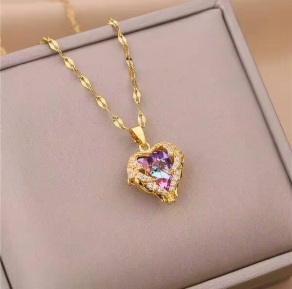 Top Luxury Colorful Crystal Ocean Heart Pendant Necklace For Women Trendy 316L Stainless Steel Jewelry Female Wedding Neck Chain