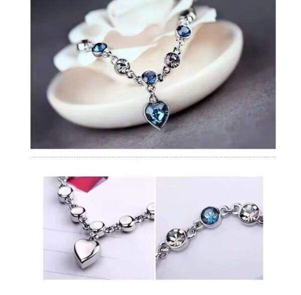 Women Silver Color Lucky Bracelet Female Blue Crystal Heart Charm Pulseras Bracelet Bridal Wedding Engagement Fine Jewelry Gift