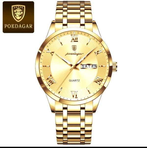 POEDAGAR Luxury Fashion Men Clock Waterproof Luminous Week Date Sports Man Wristwatch Stainless Steel Men's Quartz Watches Reloj