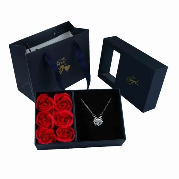 Valentine's Day 6 Rose Pendants Ring Bracelet Eternal Flower Window Opening Jewelry Box Romantic Jewelry Gift Packaging Box Bag