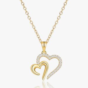 MJartoria Gold Heart Necklace for Women Double Heart with Rhinestone Dainty Simple Necklace Birthday Mothers Day Jewelry Gifts for Mom Grandma from Daughter