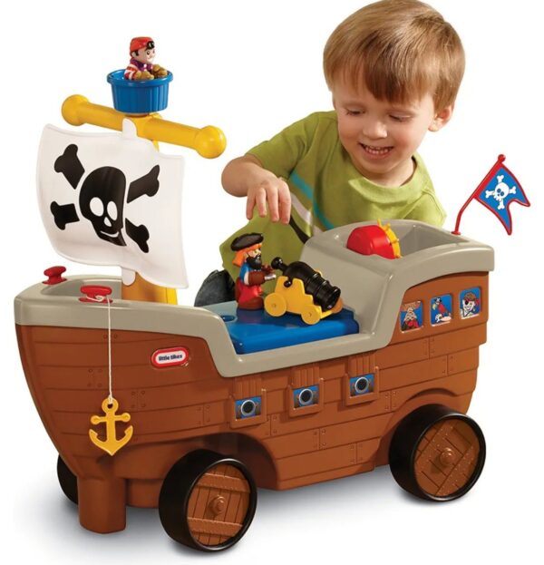 2-in-1 Pirate Ship Toy - Kids Ride-On Boat with Wheels, Under Seat Storage and Playset with Figures - Interactive Ride on Toys for 1 year olds and above, Multicolor.