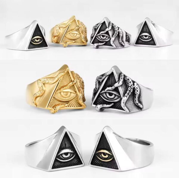 Freemason Illuminati Triangle Masonic Stainless Steel Mens Rings