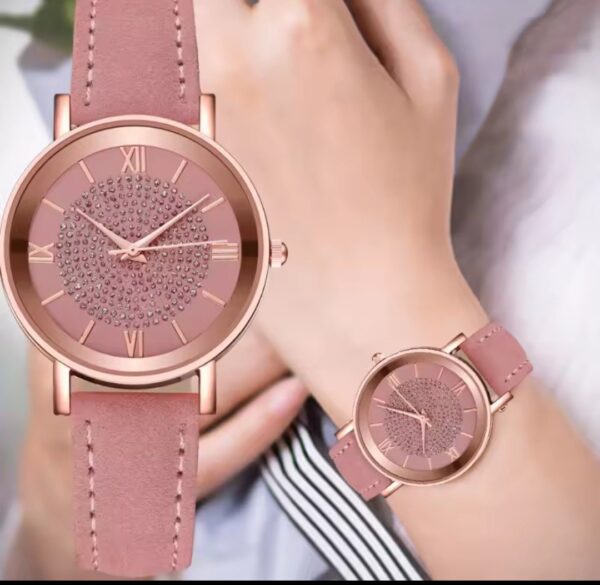 Women Watch Ladies Rhinestone Dial Wristwatch Leather Band Quartz Watches Gift