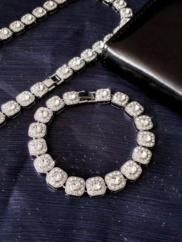 2Pcs/Set HIP HOP Men'S Chain Shape Inlaid Rhinestone Bracelet Necklace Miami Daily Necklace Party Accessories Perfect Jewelry