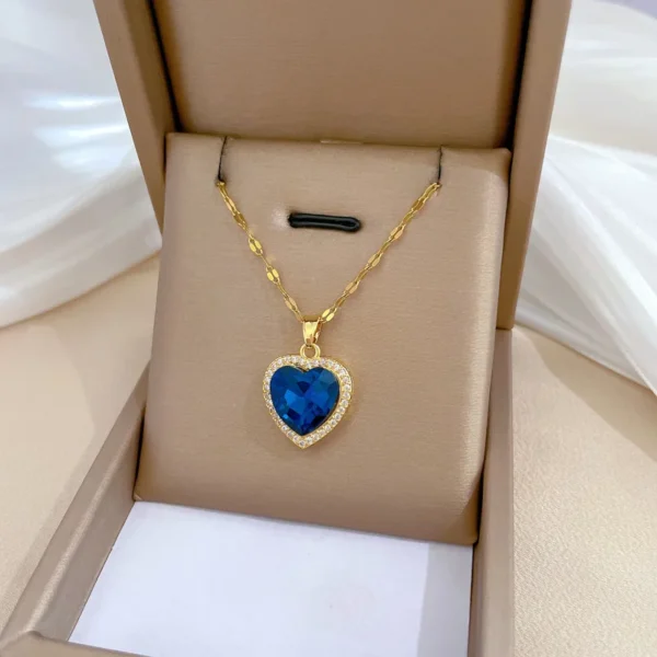DIEYURO 316L Stainless Steel Heart Big Blue Zircon Pendant Necklace for Women Girl Fashion Clavicle Chain Jewelry Birthday Gift