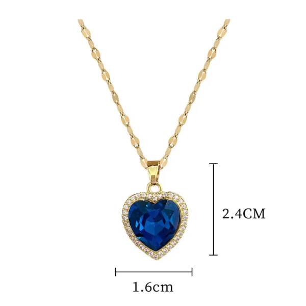 DIEYURO 316L Stainless Steel Heart Big Blue Zircon Pendant Necklace for Women Girl Fashion Clavicle Chain Jewelry Birthday Gift