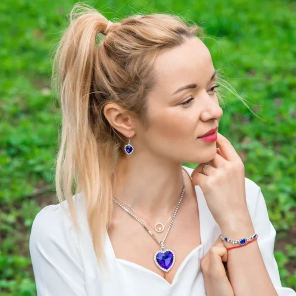 Titanic Heart of Ocean Necklaces for Women Peach Heart Blue Crystal Zircon Jewelry Sets Female Wedding Engagement Jewelry